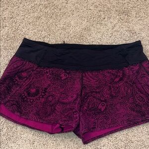 Lululemon Athletica Black and Purple Paisley Athletic Shorts